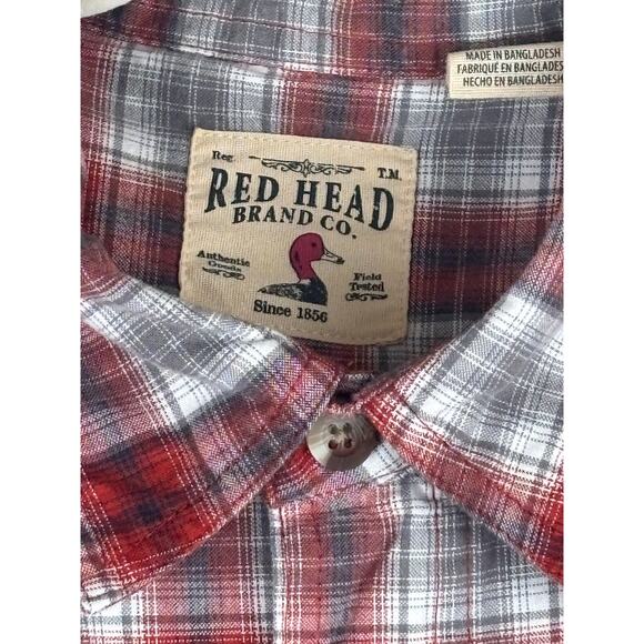 Red Head Brand Bass Pro Short Sleeve Red Plaid Button Down Shirt Size XL - Picture 5 of 10